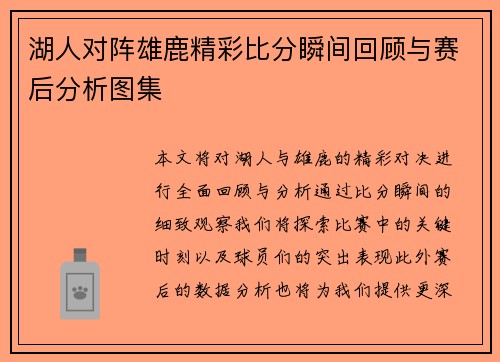 湖人对阵雄鹿精彩比分瞬间回顾与赛后分析图集